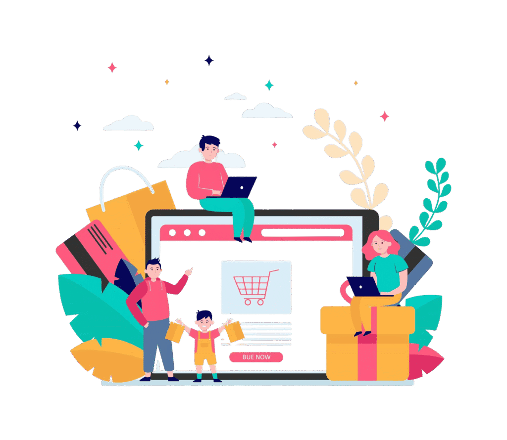 gens-heureux-faisant-du-shopping-ligne (1) e-commerce seo